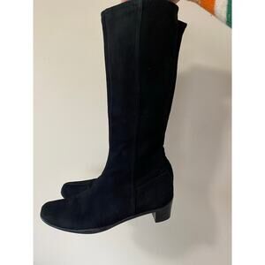 Prada black suede leather pull on calf boots low heel size 35/ US 5 sock boots